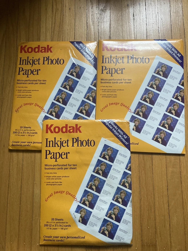 3x Kodak Inkjet Photo Paper 20 Sheets Perforated for 200 Business Cards 60 Sheet
