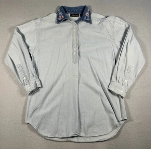 Vintage 90 80 3/4 Damen Button Down Chambray bestickt Denim Kragen Hemd MEDIUM - Bild 1 von 8