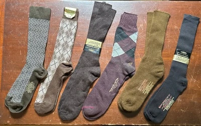 6 pares de calcetines marrones a cuadros argyle vintage nuevos stock antiguo para hombre Foto 1 de 4