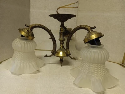 Lámpara de techo de araña de 3 brazos de latón estilo Art Nouveau antiguo vintage Foto 1 de 4