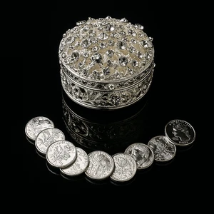 Silver Metal Round Rhinestone Wedding Arras Box Set with Unity Coins - Picture 1 of 1