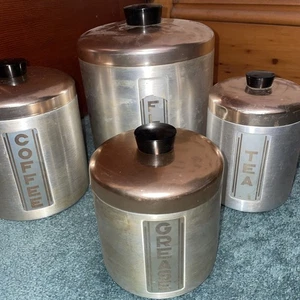 4 Vintage Maid of Honor Aluminum Canisters –Flour Tea Coffee Grease Set - Picture 1 of 8