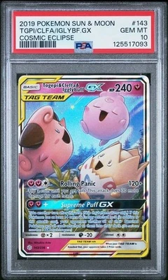2019 Pokemon Cosmic Eclipse Togepi & Cleffa & Igglybuff GX Card 143/236 PSA 10 - Image 1 of 2