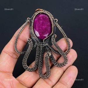 Sisters Day Sale Ruby Stone Wire Wrap Daughter Birthday Pendant Jewelry Copper - Picture 1 of 8
