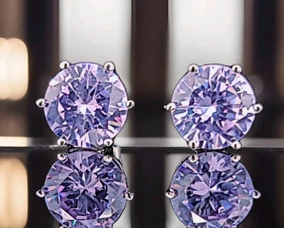 Pendientes redondos de plata de ley 925 de cuarzo púrpura  Foto 1 de 4