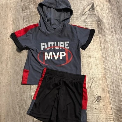 Conjunto de sudadera/pantalones cortos grises y rojos 'Future MVP' - talla 12 meses Foto 1 de 4