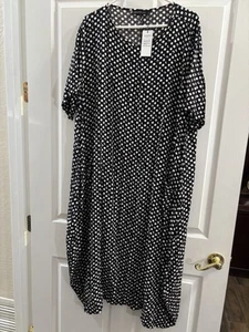 ZANZEA Women Sz 5XL Short Sleeve Polka Dot Black/White Dress Long Maxi Dress NWT - Picture 1 of 4