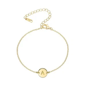 18K Gold Plated Stainless Steel Initial Bracelet Personalized Letter Charm Brace - Picture 1 of 7