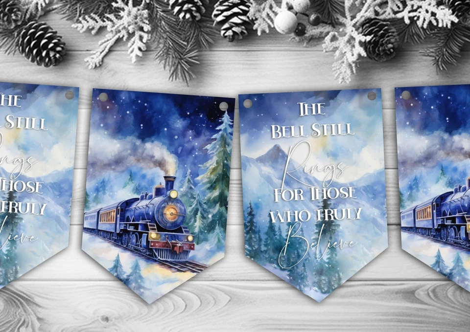 CREATION ART Polar Express Christmas Bunting,Christmas Garland,8 Flags,Christmas Decorations