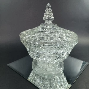 Hollywood Regency Treat Jar, Candy Bowl, Lid, Footed, Cut Glass, Diamond Point - Bild 1 von 8