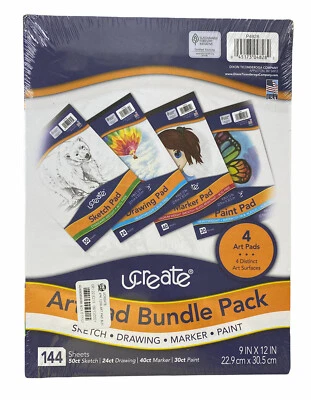 UCreate Art Pad Bundle, 9" x 12", White 4 Pack! Sketch Draw Paint Marker Tablets - Image 1 of 3