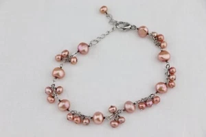 HONORA Sterling Silver PINK Pearl BRACELET Cluster Dangle 7.5" - 9" Long - Picture 1 of 10