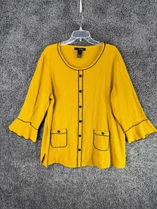 Ali Miles Cardigan Sweater Women's XL Yellow Long Sleeve Round Neck Button-Front - Picture 1 of 11