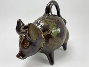 Antique Clay Pig Jug, Corked Drink Storage Vessel, Hand Painted, No Cork, Gazed - Picture 1 of 10