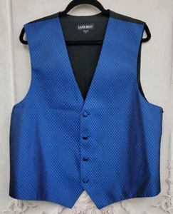 NEW Larr Brio Men's LG Luxury Textured Satin Geometric Tuxedo Vest Blue - Picture 1 of 3