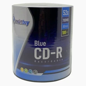 100 Pack Smartbuy Super Blue CD-R 52X 700MB/80Min Logo Blank Recordable Disc - Picture 1 of 3