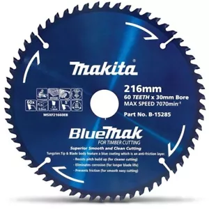 MAKITA B-15285 BLUEMAK 216mm x 60 TEETH 30mm BORE TCT MITRE SAW BLADE - Bild 1 von 1