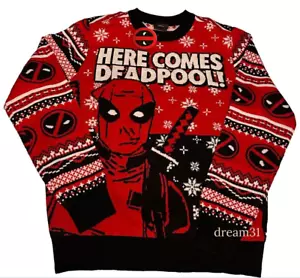 Nuevo con etiquetas Suéter Marvel Deadpool Navidad Vacaciones Feo Talla L Grande - Imagen 1 de 1