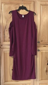 Old Navy Maternity Dress Sz XL PeekAboo Shoulder Sleeve Fitted Side Rouch Plum  - Picture 1 of 9