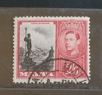 MALTA 1938 KG VI 2s6d SG 229a Sc 203 con VALOR DAÑADO TABLET VFU Foto 1 de 2