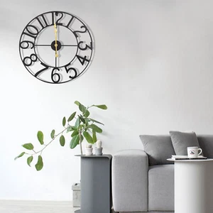 24-Inch Black Wall Clock - Scandinavian Vintage Style with Silent Movement - Picture 1 of 9
