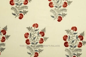 Block Printed Cotton Sheeting Fabric Indian Curtain Sewing Fabric By the Yards - Picture 1 of 5