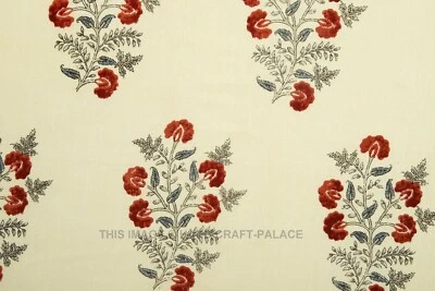 Block Printed Cotton Sheeting Fabric Indian Curtain Sewing Fabric By the Yards - Image 1 of 4