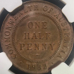 AUSTRALIA. 1932, 1/2 Penny - NGC AU58 - KGV, Melbourne - Picture 1 of 5