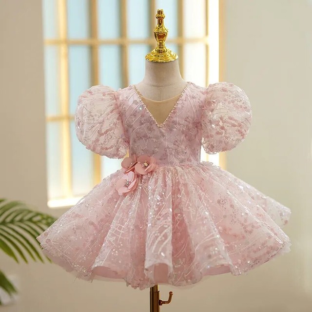 Vestido de princesa de festa de renda elegante infantil para meninas  primavera verão meninas primeiro (vermelho, 5-6 anos)