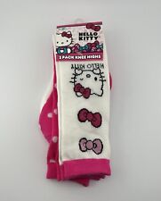 Hello Kitty 2-Pack Pink/White Knee High Socks Polka Dots Bows Shoe Size 7-3
