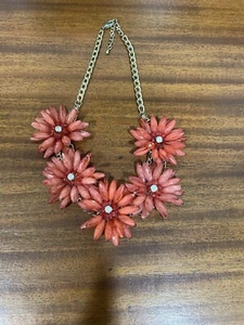 Vintage Metal/plastic Beads Pink Floral Chunky Statement Necklace 17”. - Picture 1 of 9