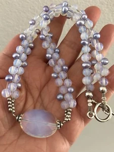 Undurchsichtige Glasperlen Lavendel Perle und Sterling Verschluss Halsreif Stil Halskette - Bild 1 von 8
