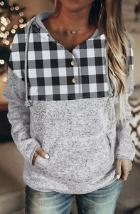 New Black Women's Buffalo Plaid Panel Sweatshirt/Hoodie Size Small S (4-6) - Picture 1 of 2
