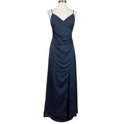 Vestido formal para mujer AQUA talla 6 azul marino satinado recortado espalda largo línea A vestido Foto 1 de 4
