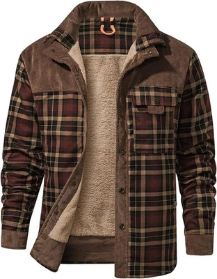 Camisa Haellun Para Hombre Manga Larga Forrada Sherpa Chaqueta Franela X-Grande, Café  Foto 1 de 4