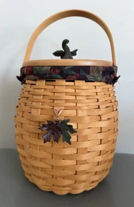 Longaberger October Fields Basket With Falling Leaves Liner, Wood Lid Metal Knob - Picture 1 of 4