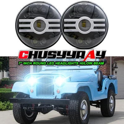 Pair 7" inch Round Led Headlights Hi/Low Beam for Jeep CJ3 1960-1964 1965 1966 - Image 1 of 4