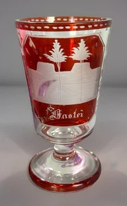 Antiker Andenken Glas Becher/Kelch Böhmen/Deutschland Kuransichten 19.Jh. 4,75" - Bild 1 von 16