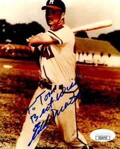 Eddie Mathews Signed Autographed Small Photo Braves Vintage "To Tom" JSA CG44755 - Picture 1 of 2