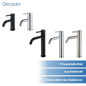Grifo de baño Decaura negro/cromo/cepillado grifo lavabo alto/pequeño - Imagen 1 de 44