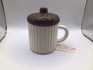 Taza de café Bellon Topper con tapa 16 oz otoño 2025 marfil marrón nueva - Imagen 1 de 5