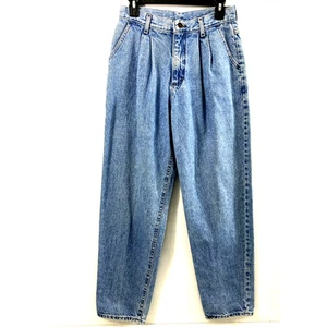 Vintage Lee Jeans Damen 10 helle Waschung Denim plissiert vorne hoher Bund Mom MR Label - Bild 1 von 9