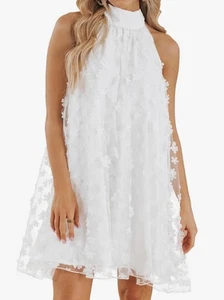 Vestido Vimpunec Blanco Floral Halter Línea A Columpio Mujer Talla Grande - Imagen 1 de 5