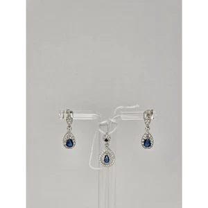Sparkling Blue and Clear Stone Teardrop Earrings & Pendant Set - Picture 1 of 4
