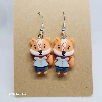 Lindos Pendientes Colgantes de Zorro Caprichosos Animales Joyería Naranja Azul Camisa Jeans Regalo Foto 1 de 4
