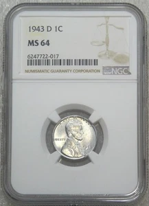 1943-D Lincoln Steel Cent NGC MS64 Very Bright Luster PQ New Holder #N148B - Picture 1 of 4
