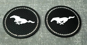 Mustang Bling (2 pc) Car Cup Holder Mat Pad Silicone Coasters Black 2.75" - Picture 1 of 2