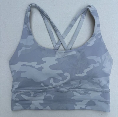 Lululemon Energy Bra Long Line *Medium Support B-D Cup  Size 4 Silver/White Camo - Image 1 of 4