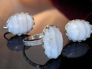 Schöner modernerer Glas Cabochon Demi Set - verstellbarer Größenring 1654m - Bild 1 von 6