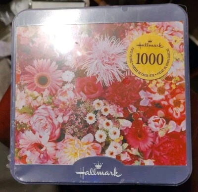 Hallmark 1000 pc Jigsaw Puzzle Pink Floral Flowers, in Decorative Tin SEALED - Image 1 of 3